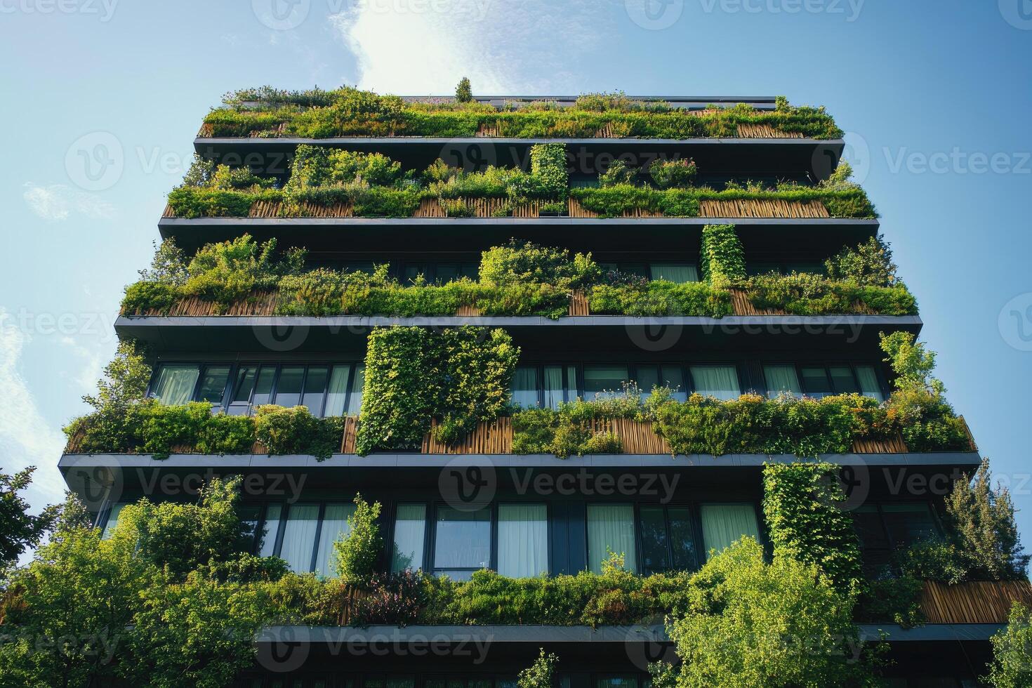 Modern green building showing sustainable architecture and gardening photo