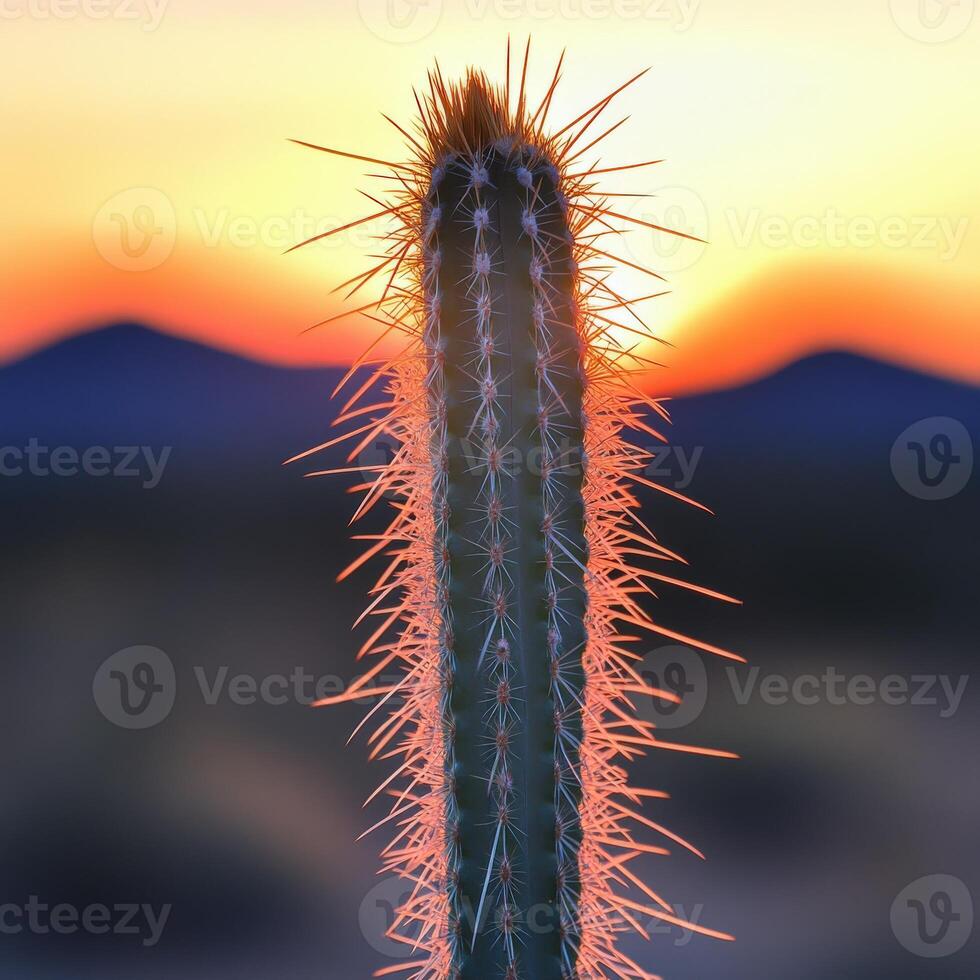 Cactus silhouette against sunset horizon photo
