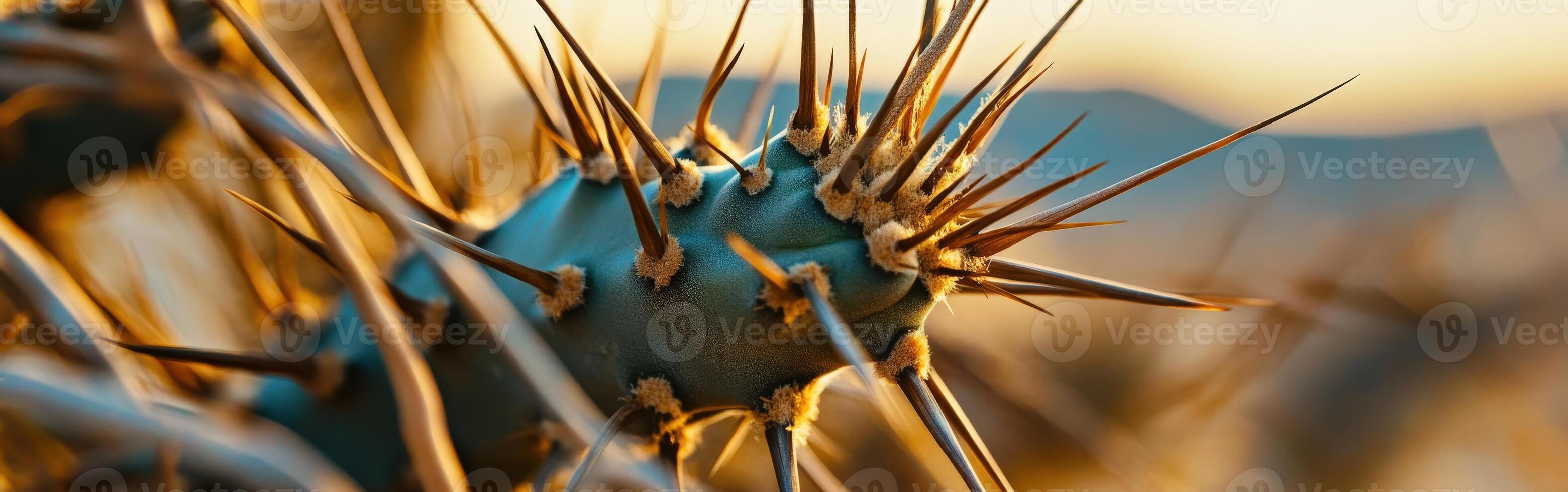 Cactus close-up at sunset in desert photo