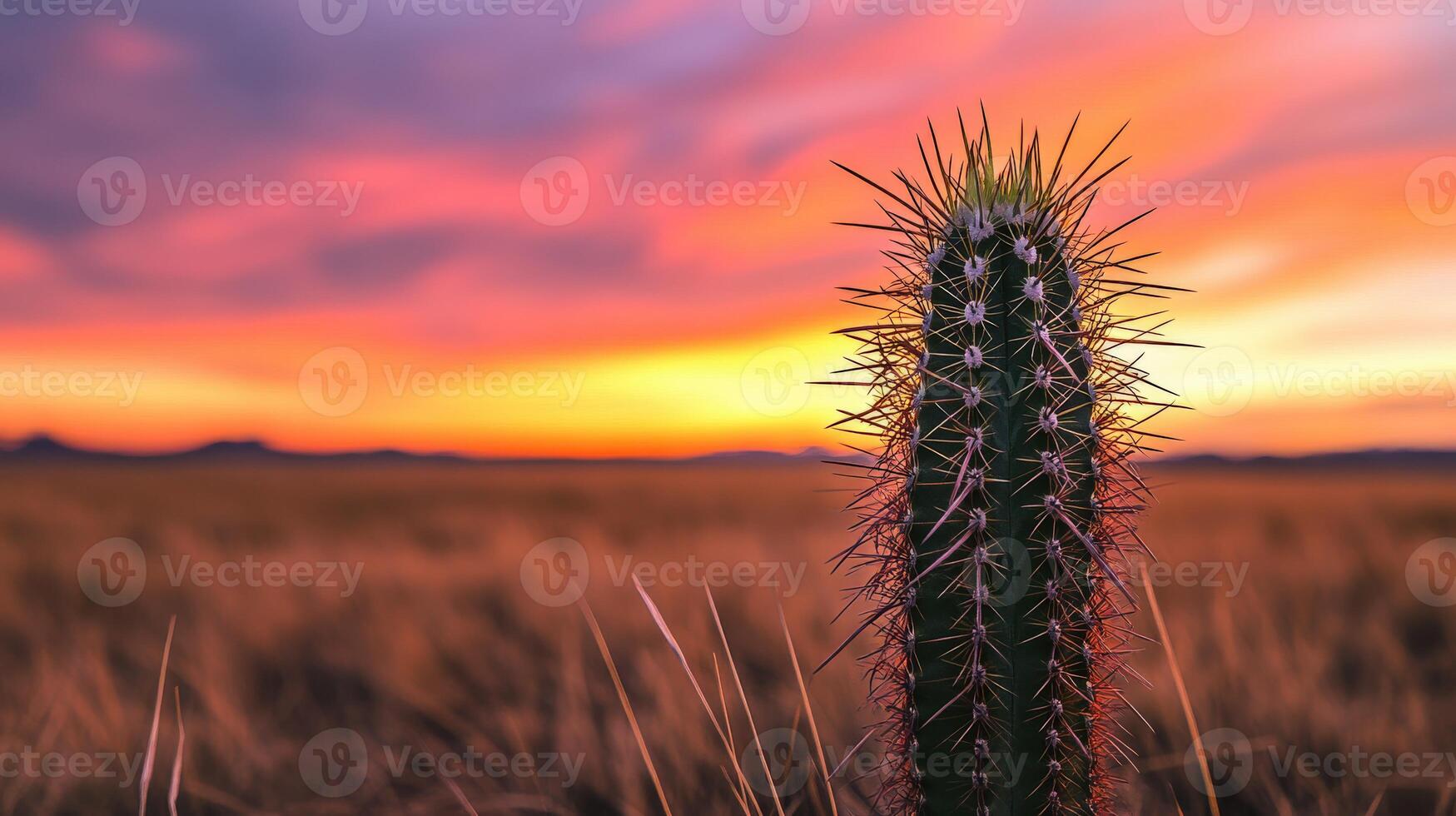 Cactus silhouette against a colorful sunset photo