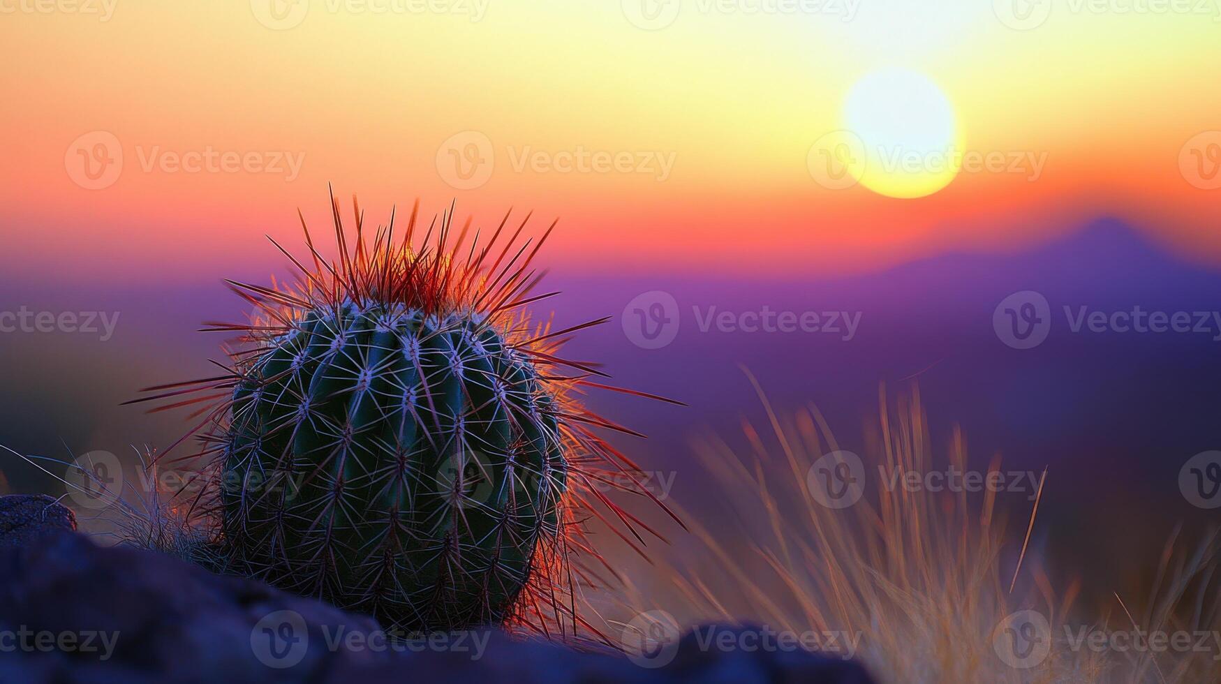 Cactus silhouette against colorful sunset photo