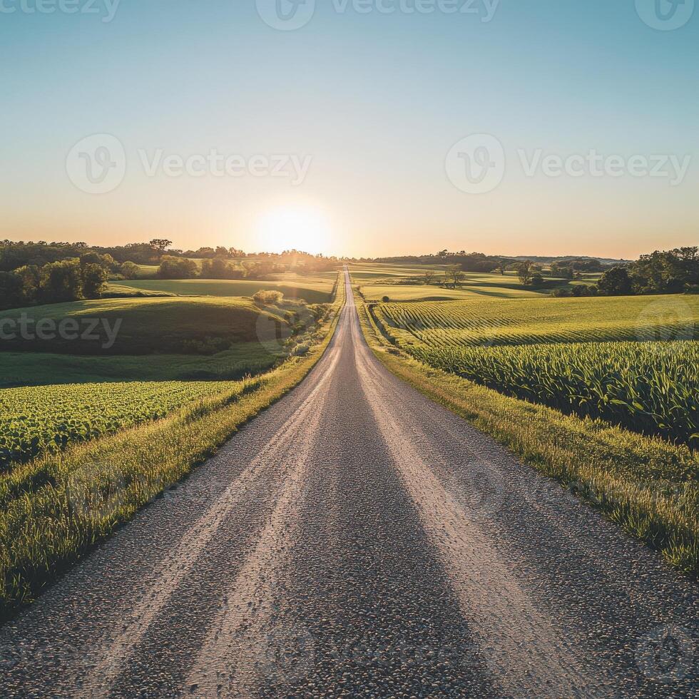 Serene countryside road at sunset photo