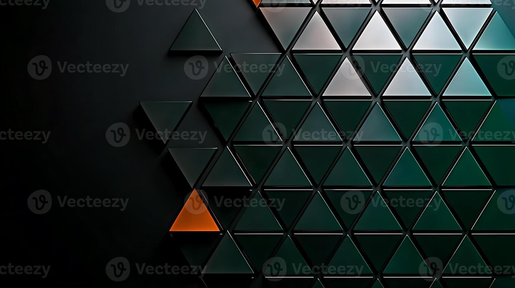 Abstract geometric pattern of dark and light triangles with an orange accent, creating visual interest photo