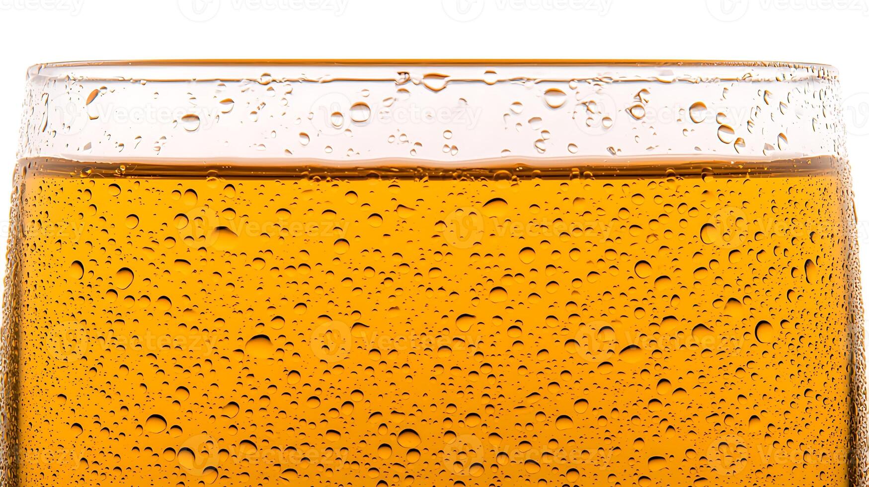 Close-up of a refreshing golden beverage with bubbles, showcasing its texture and clarity photo