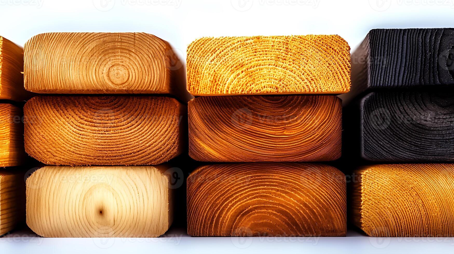 A vibrant display of various wooden blocks showcasing different textures and colors photo