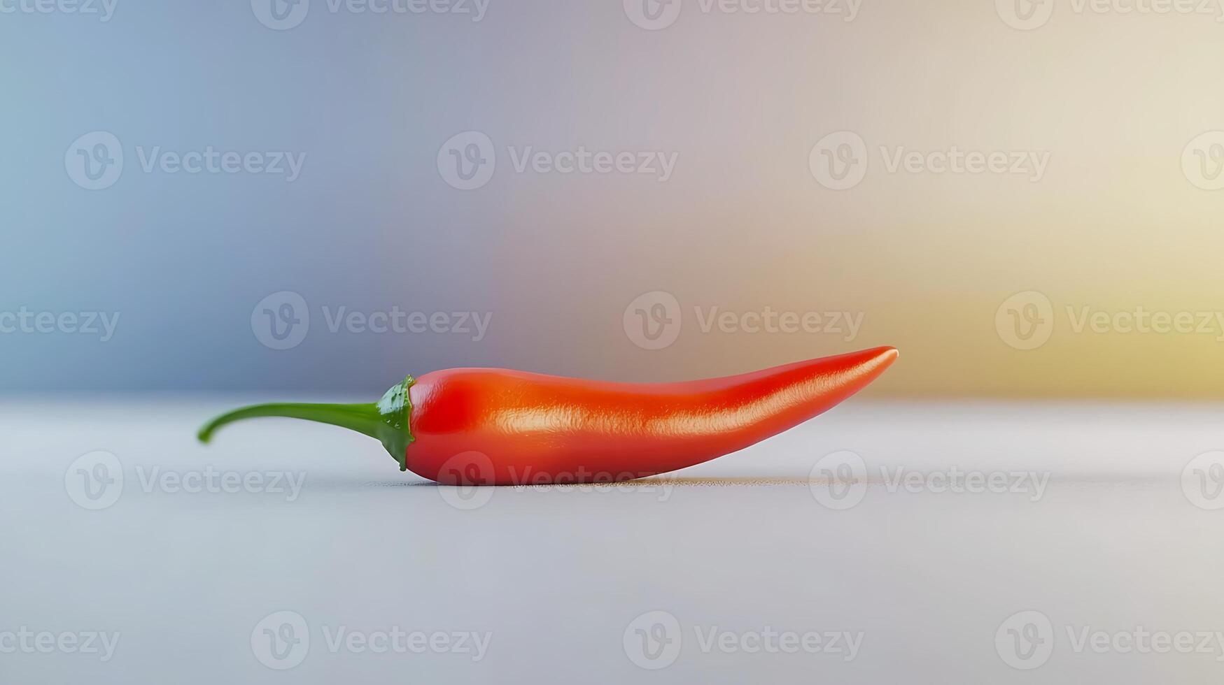 Vibrant red chili pepper lying on a smooth surface with a soft gradient background photo