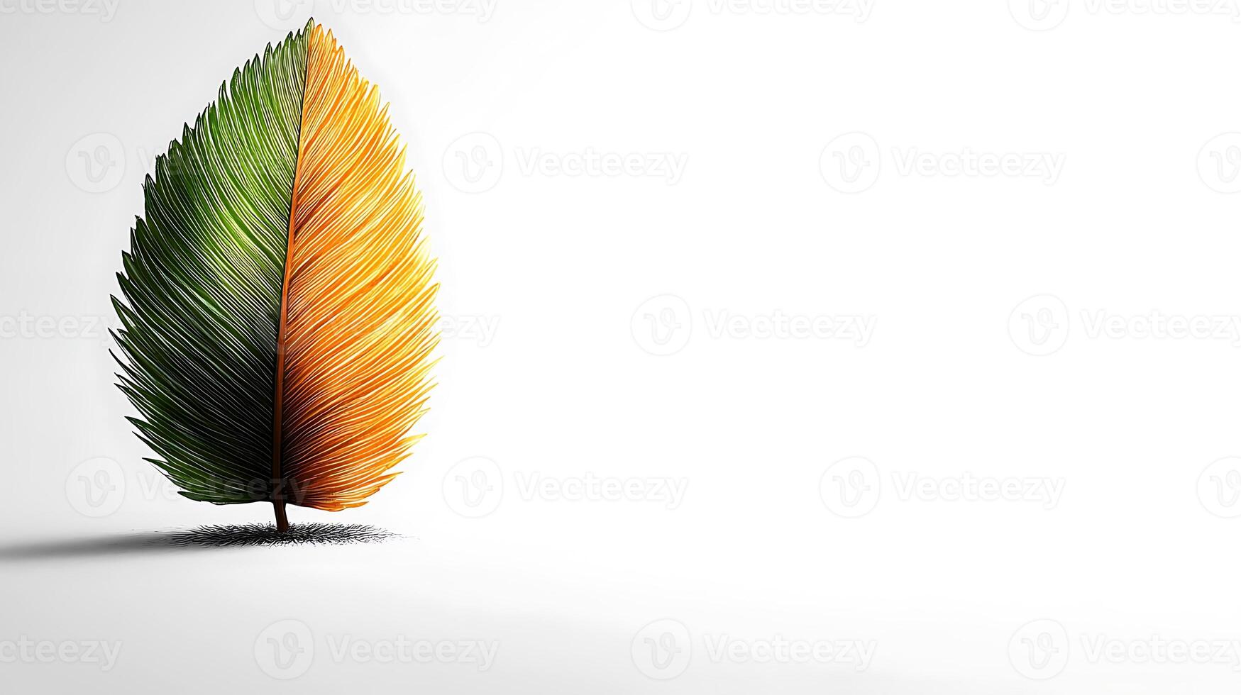 Vibrant leaf showcasing a gradient of colors against a minimalist white background, symbolizing nature photo