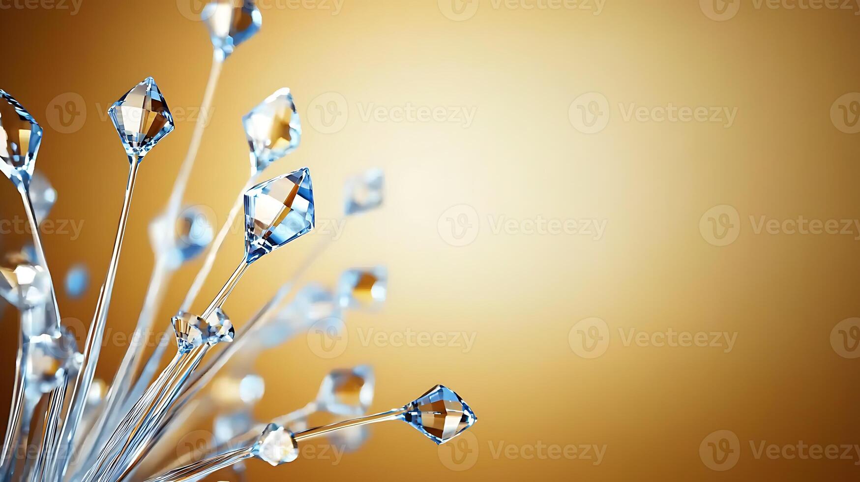 A sparkling arrangement of crystal-like objects against a warm golden background, creating an elegant ambiance photo
