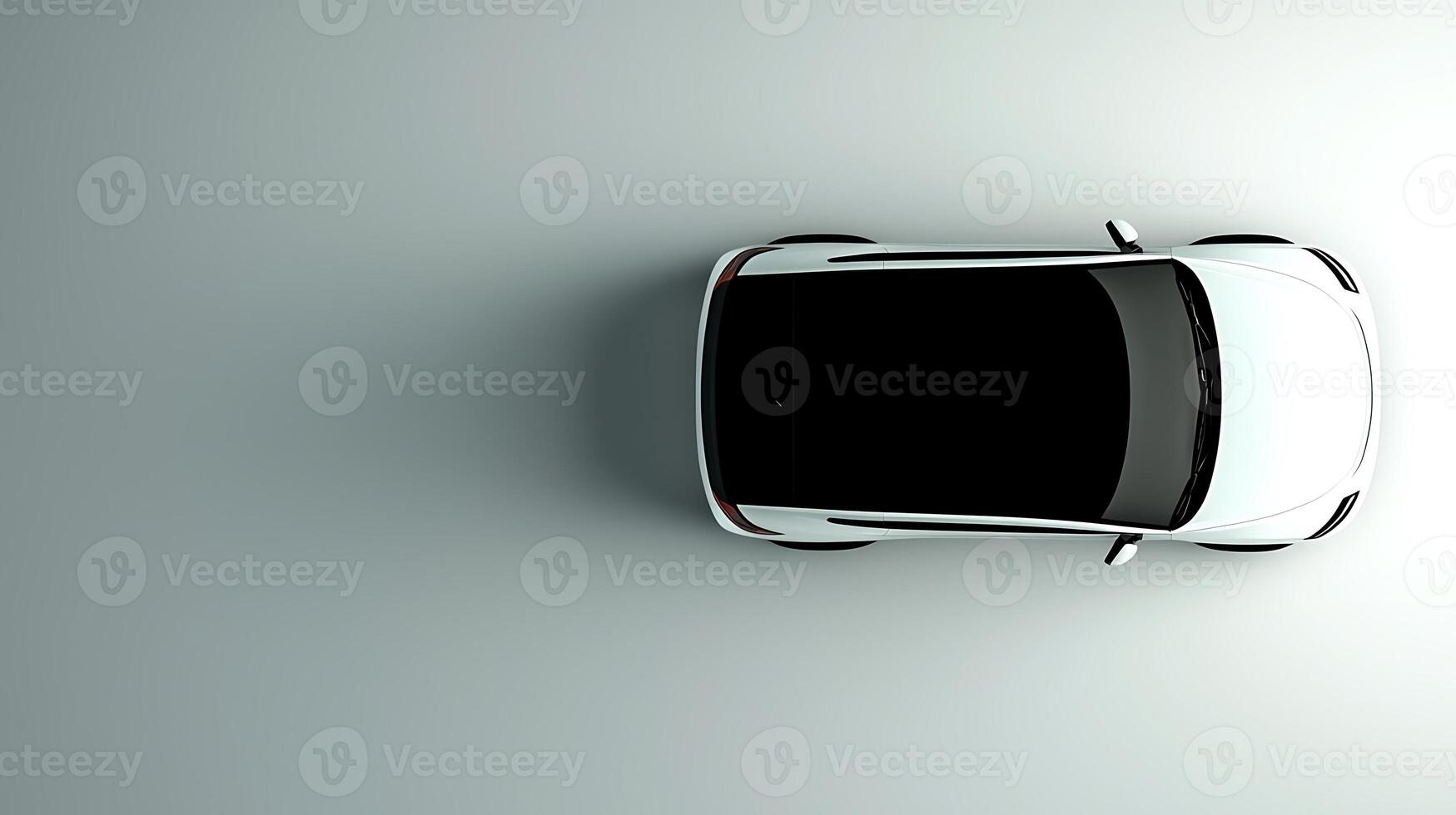 A sleek white car parked on a smooth, minimalist surface with soft lighting and shadows photo