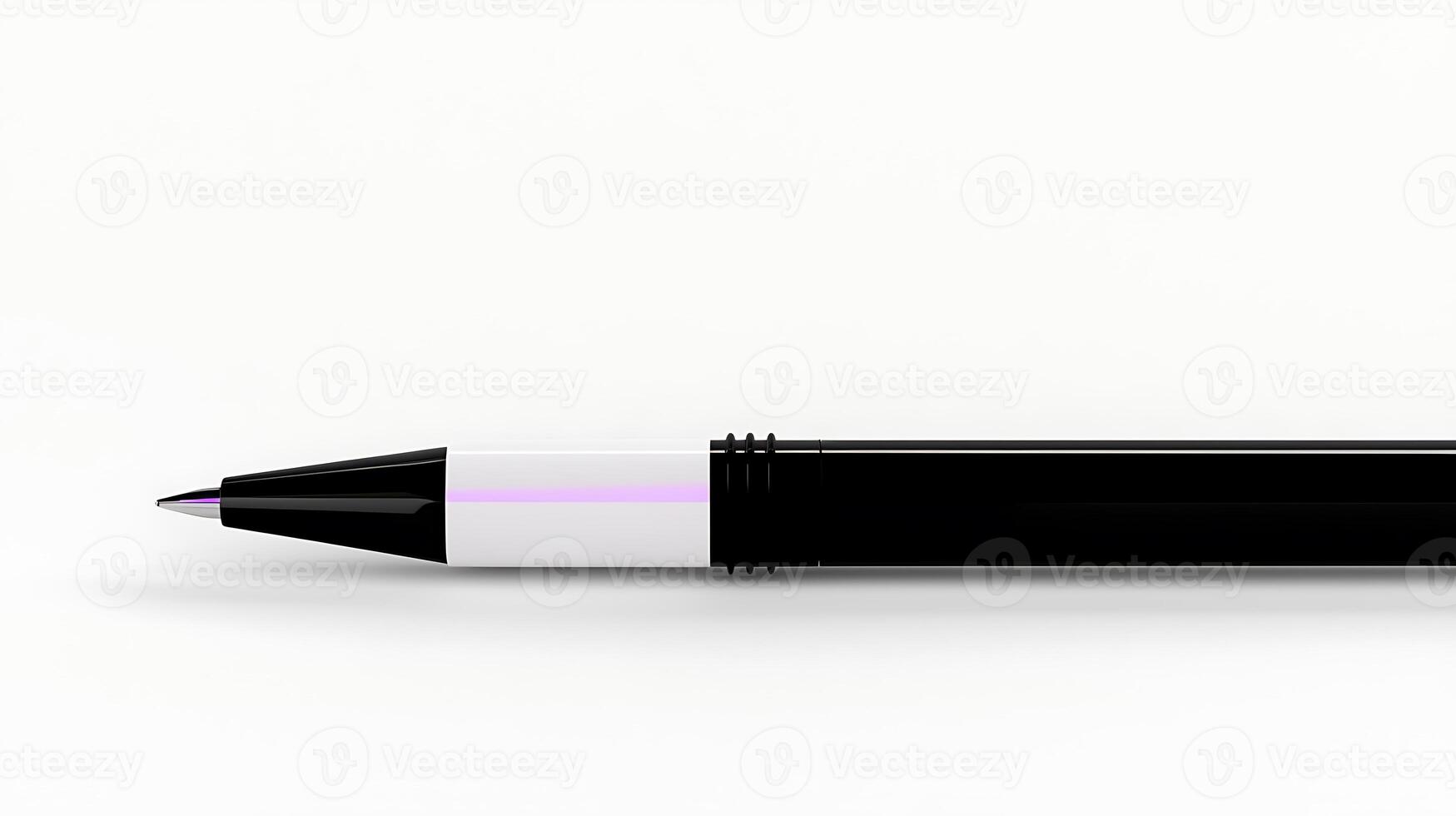 Close-up of a sleek black pen resting on a white surface, ideal for writing or office use photo