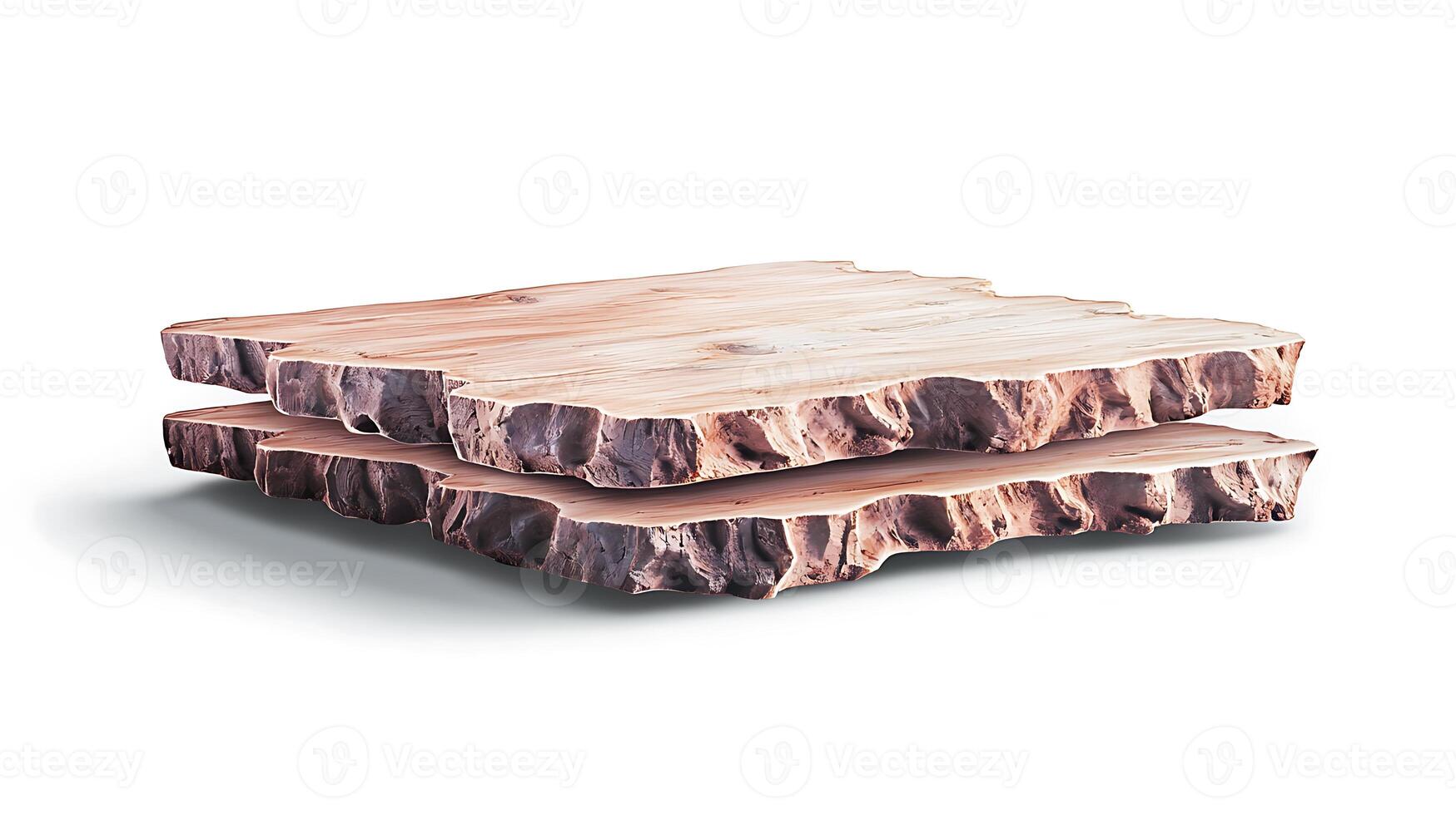 Stacked wooden slabs showcasing natural grain patterns on a clean white background photo