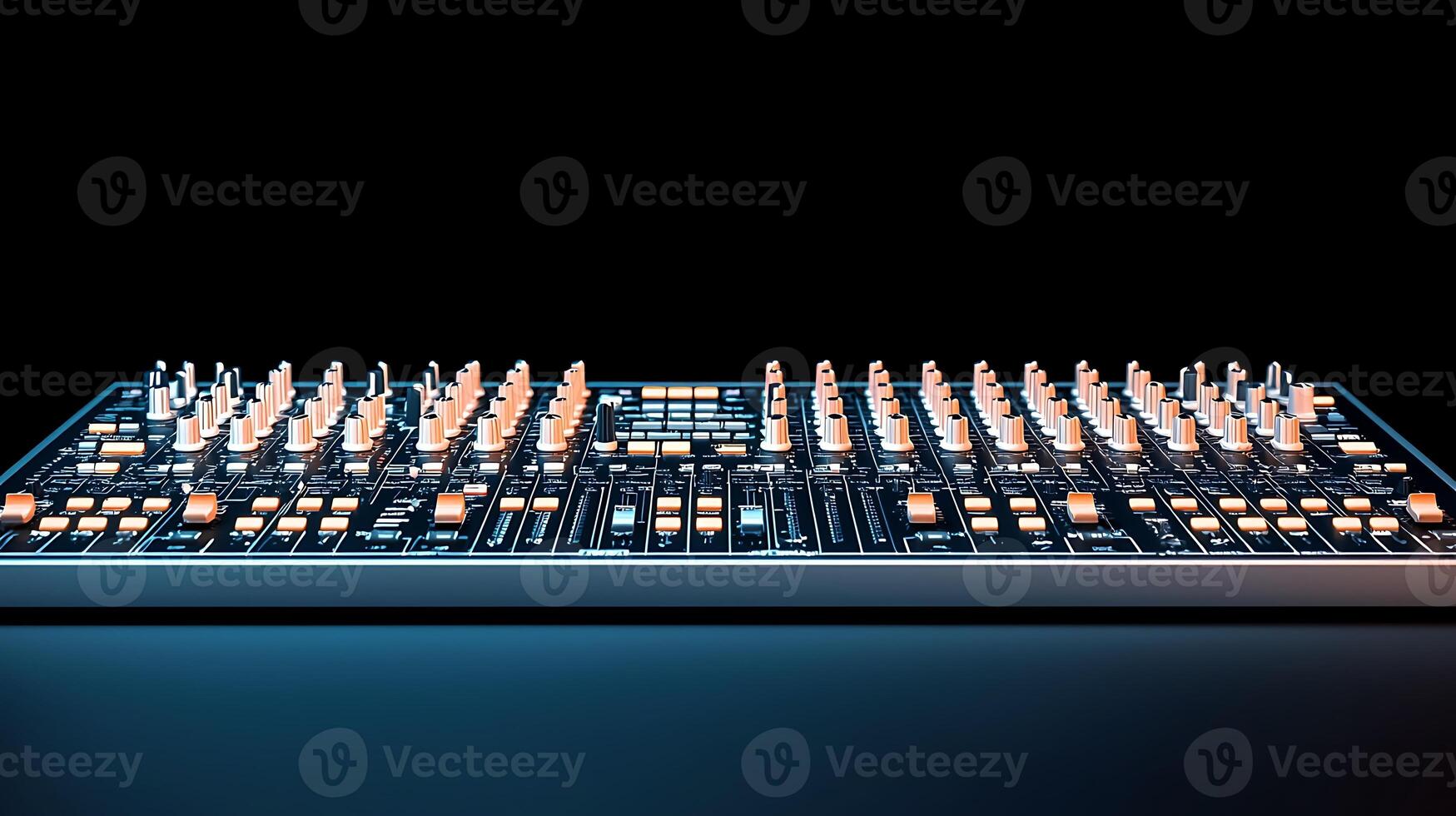 Sleek electronic music production controller with illuminated buttons on a dark backdrop photo
