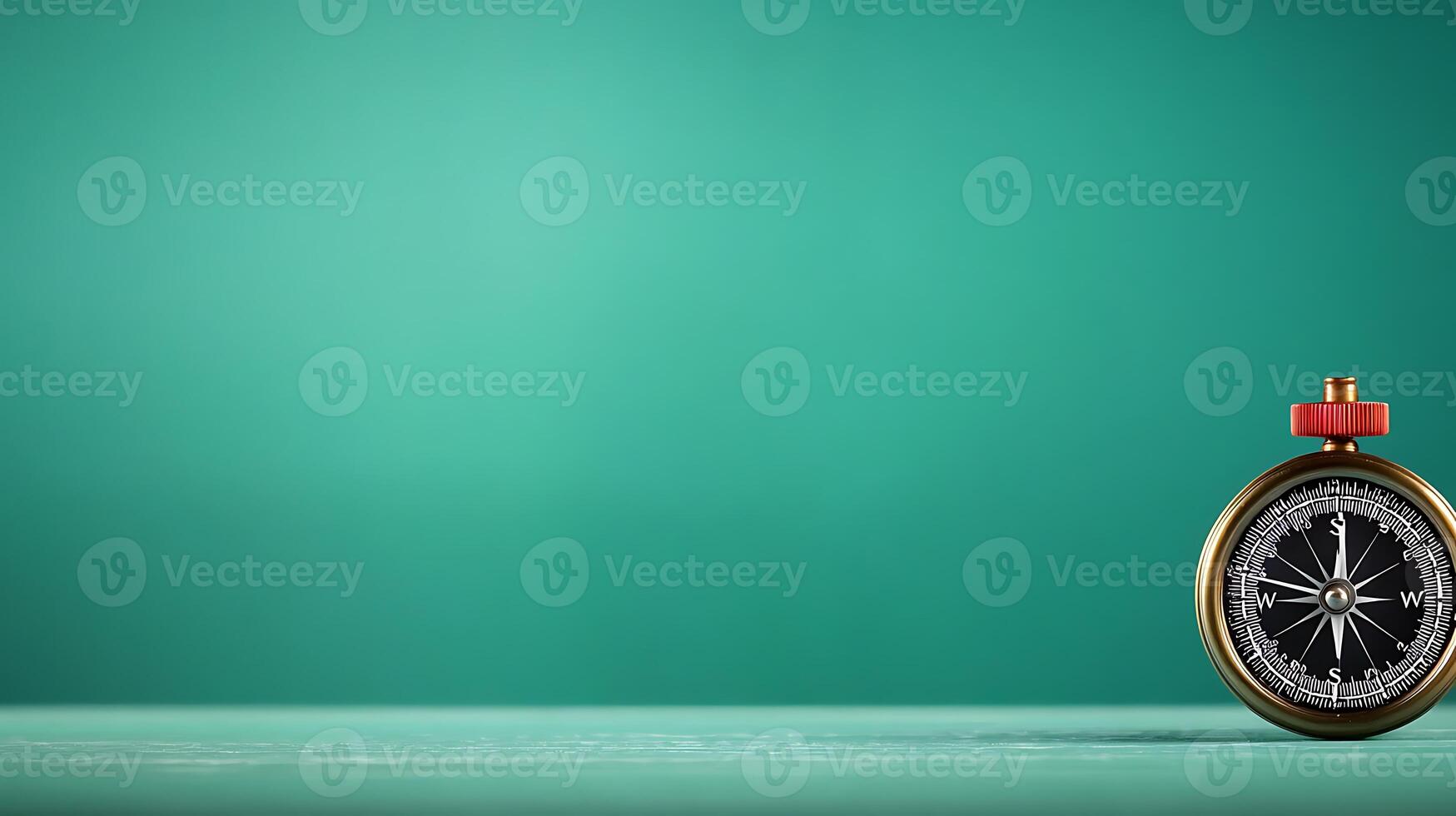 Vintage compass resting on a wooden surface against a soft green background, symbolizing direction photo