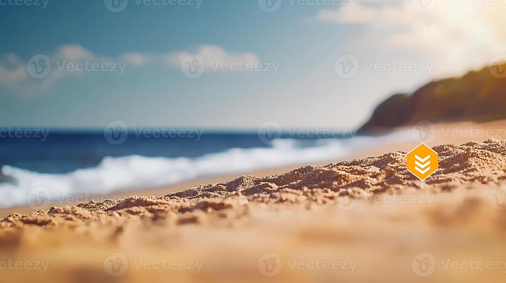 Serene beach landscape with gentle waves and soft sand under a bright sky, peaceful atmosphere photo