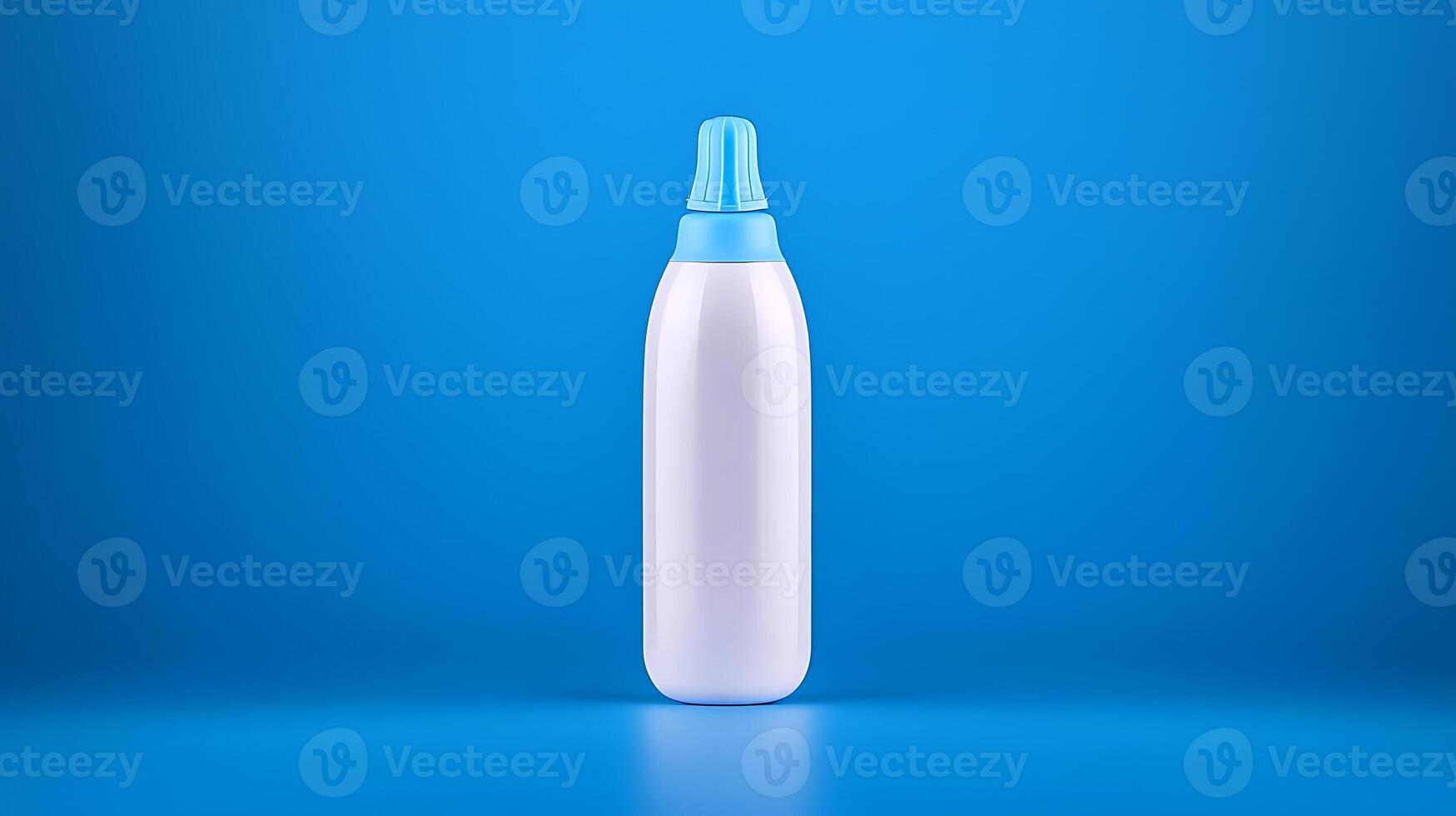 A sleek white bottle with a blue cap against a vibrant blue background, ideal for product showcasing photo