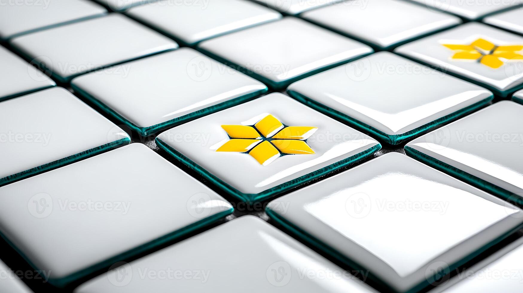 Close-up view of glossy tiles with a floral design, showcasing a vibrant pattern in a modern setting photo