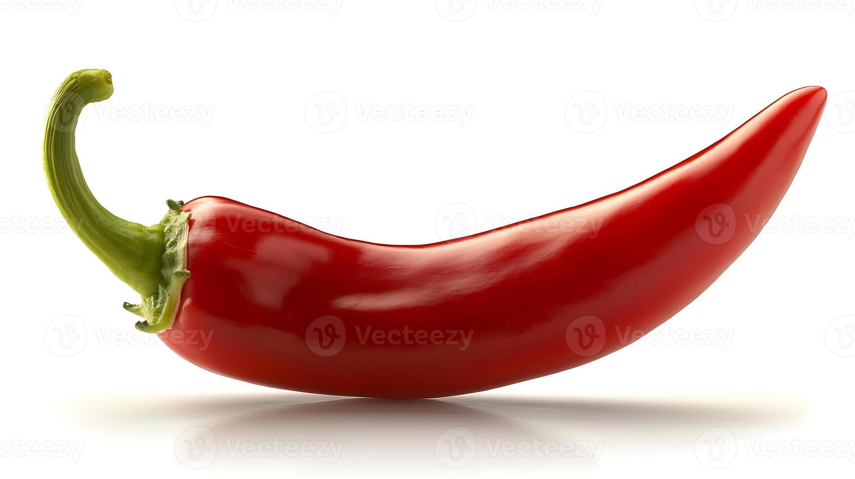 Vibrant red chili pepper on a clean white background, showcasing its glossy texture and shape photo