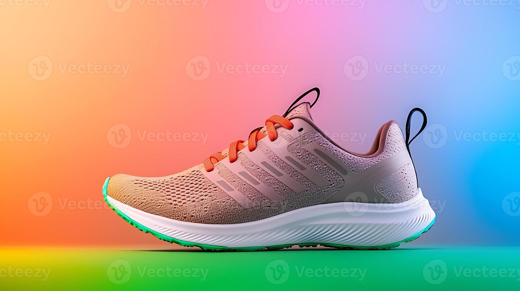 Stylish running shoe displayed against a vibrant gradient background showcasing its design photo