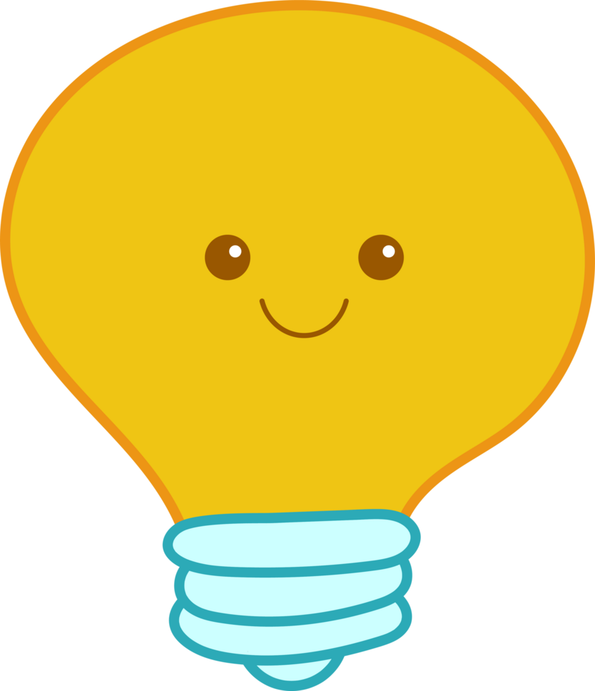 A cartoon style lightbulb with a smiling face perfect for conveying ideas innovation or a bright spark of genius png