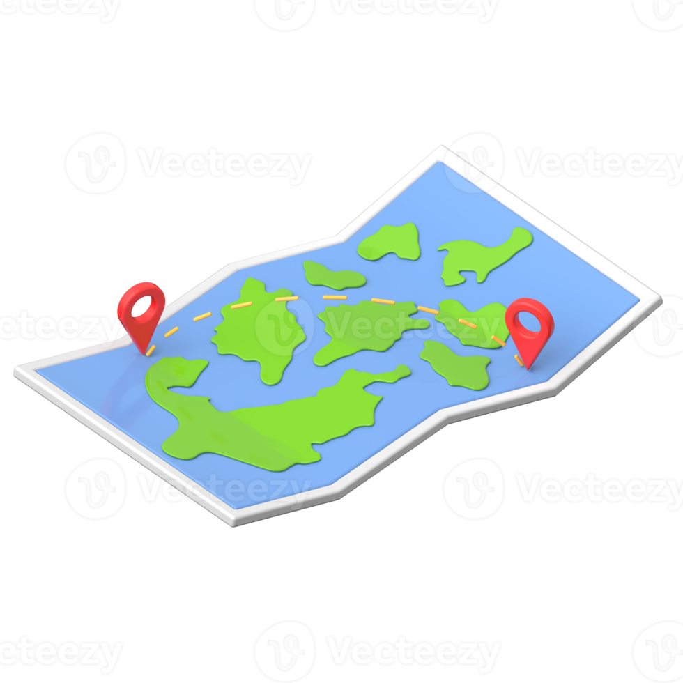 3D Map Icon with Location Pins and Route png