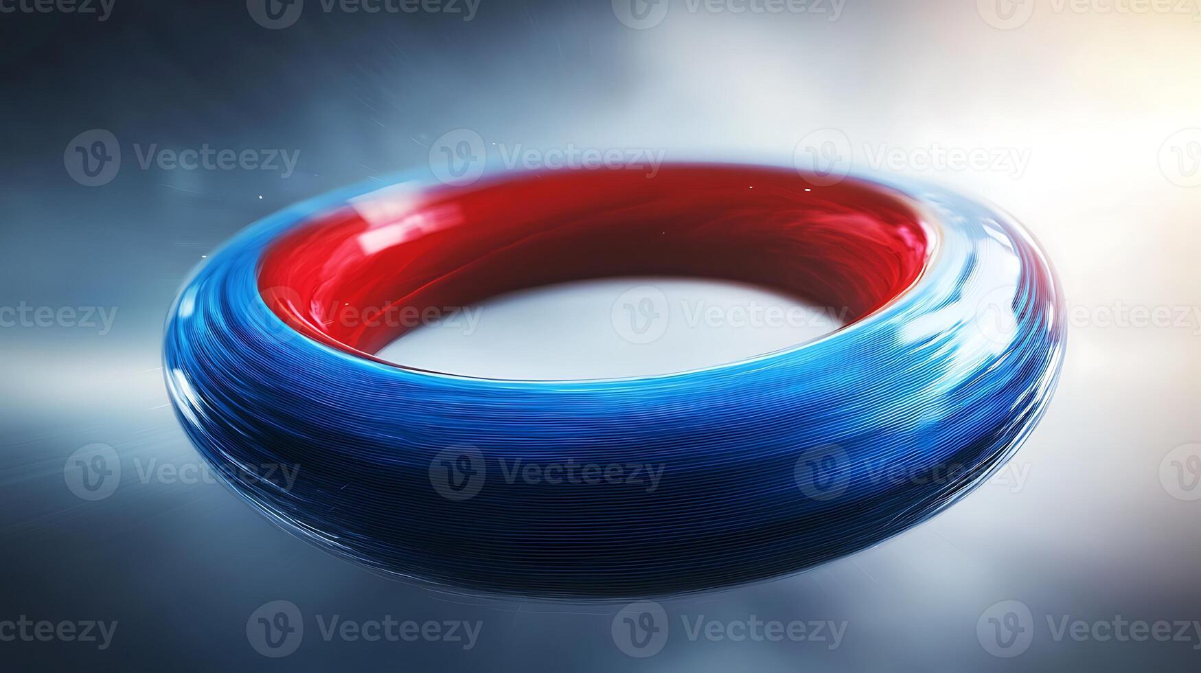 A vibrant, swirling toroidal shape in blue and red against a soft, glowing background photo