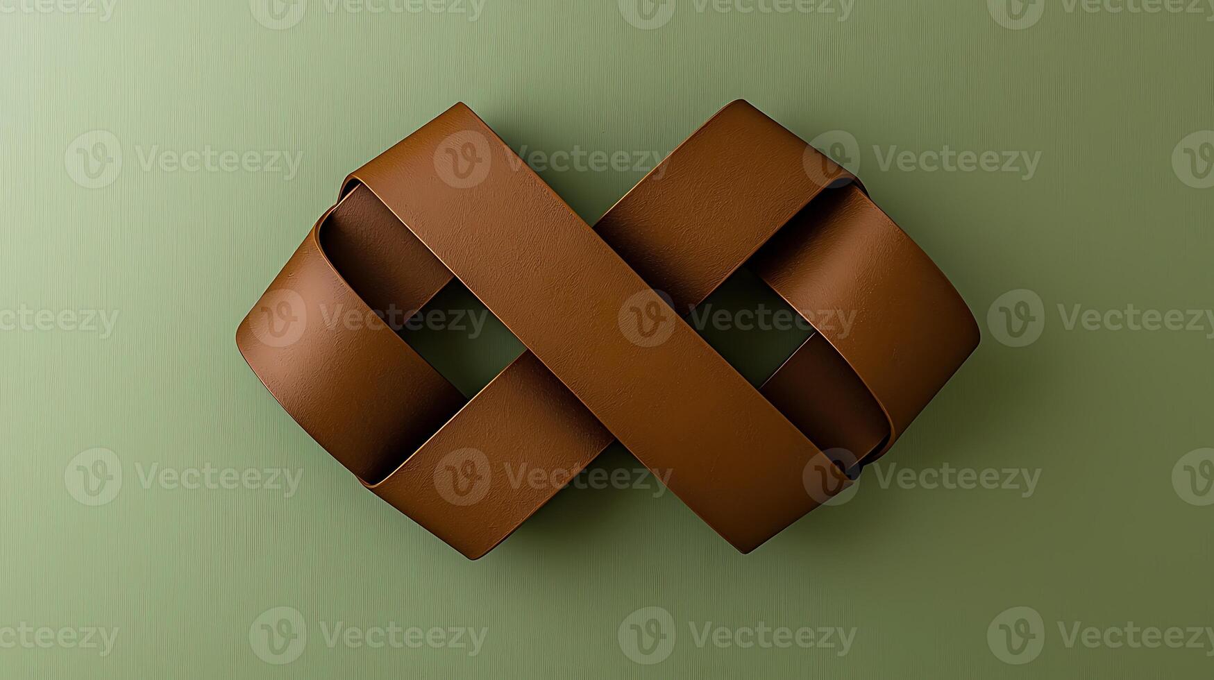 Brown ribbon twisted into an infinity shape against a soft green background, showcasing elegance photo