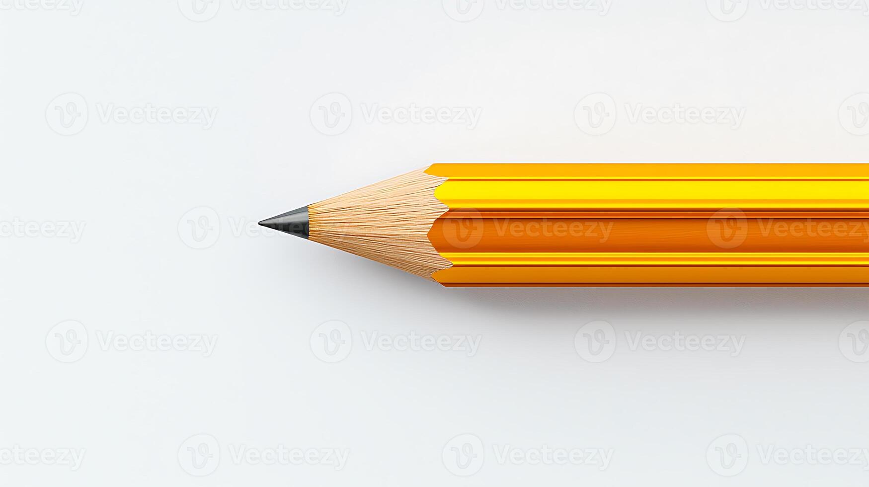Close-up of a sharpened orange pencil resting on a clean white surface, ideal for educational use photo