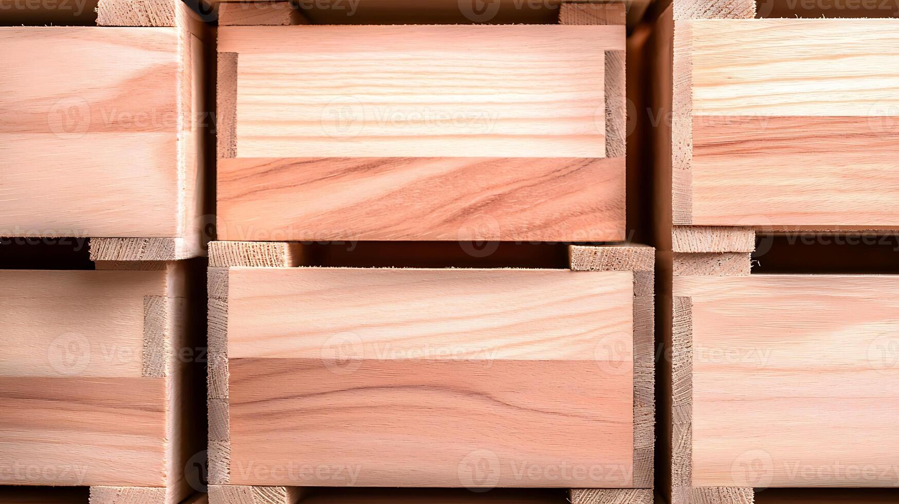 Close-up view of neatly arranged wooden boxes showcasing natural grain patterns and textures photo