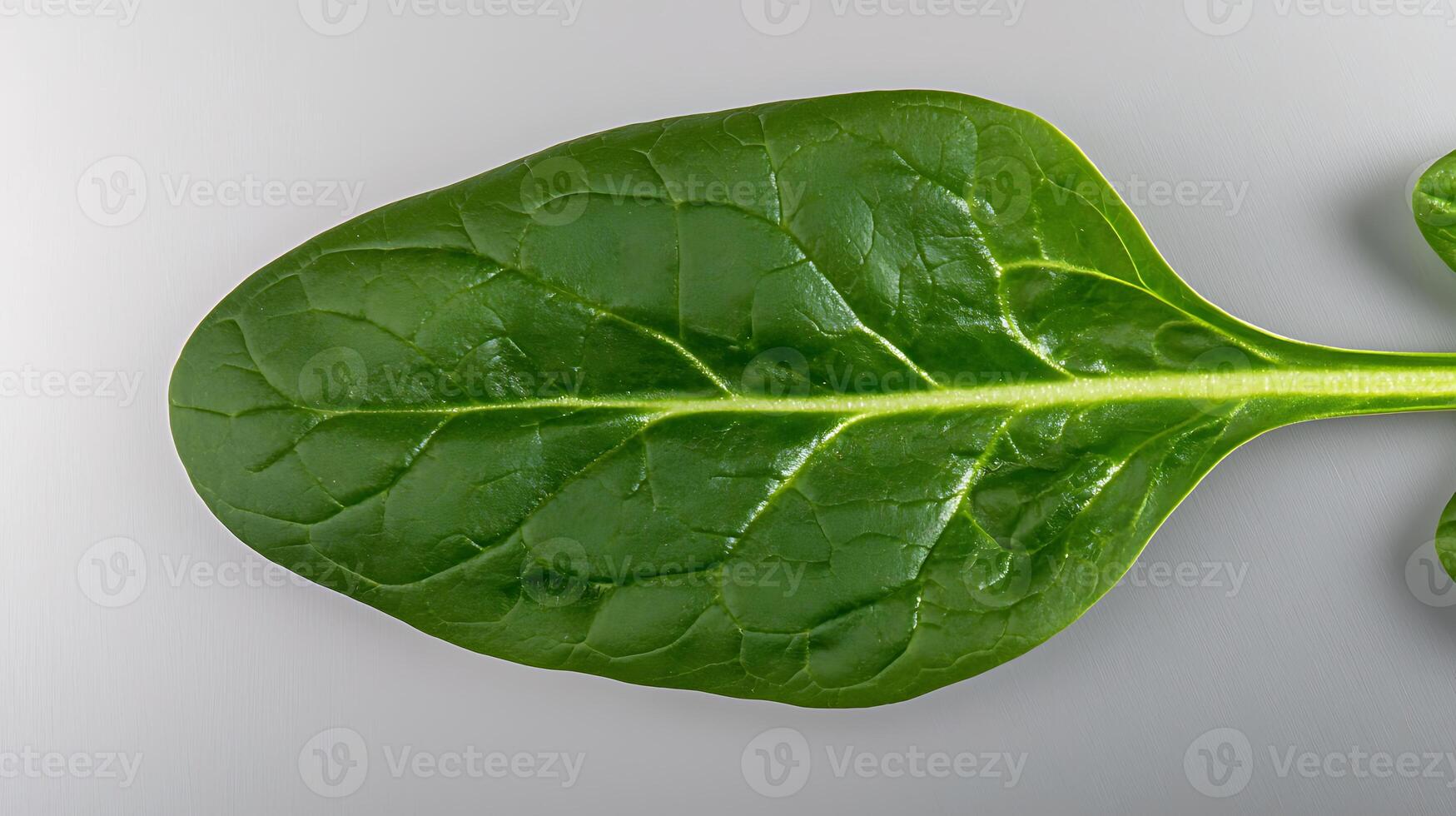 Close-up of a vibrant green spinach leaf showcasing its intricate vein structure and texture photo