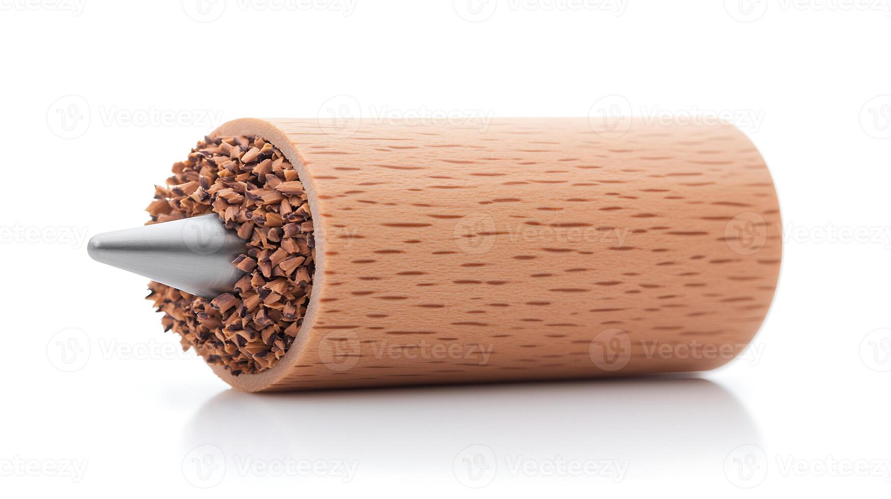 Close-up of a wooden pencil with coffee granules, showcasing unique design and texture photo