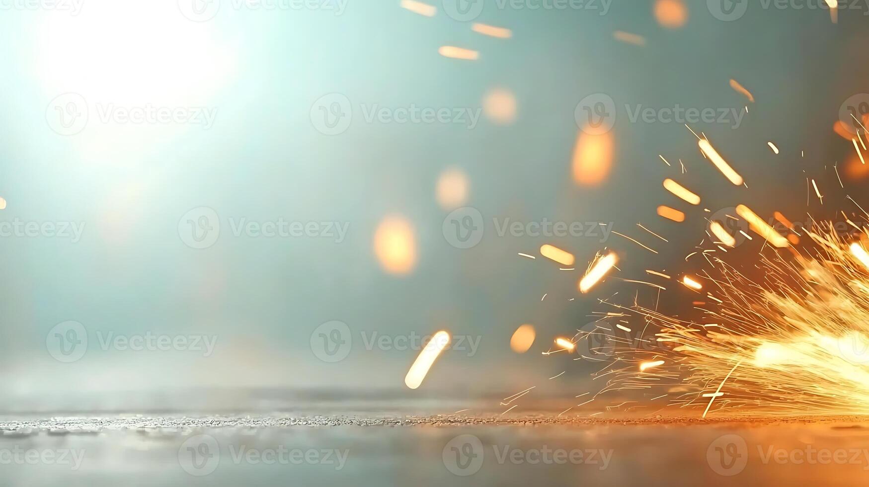 A close-up view of flying sparks from metalwork, highlighting intense industrial activity indoors photo