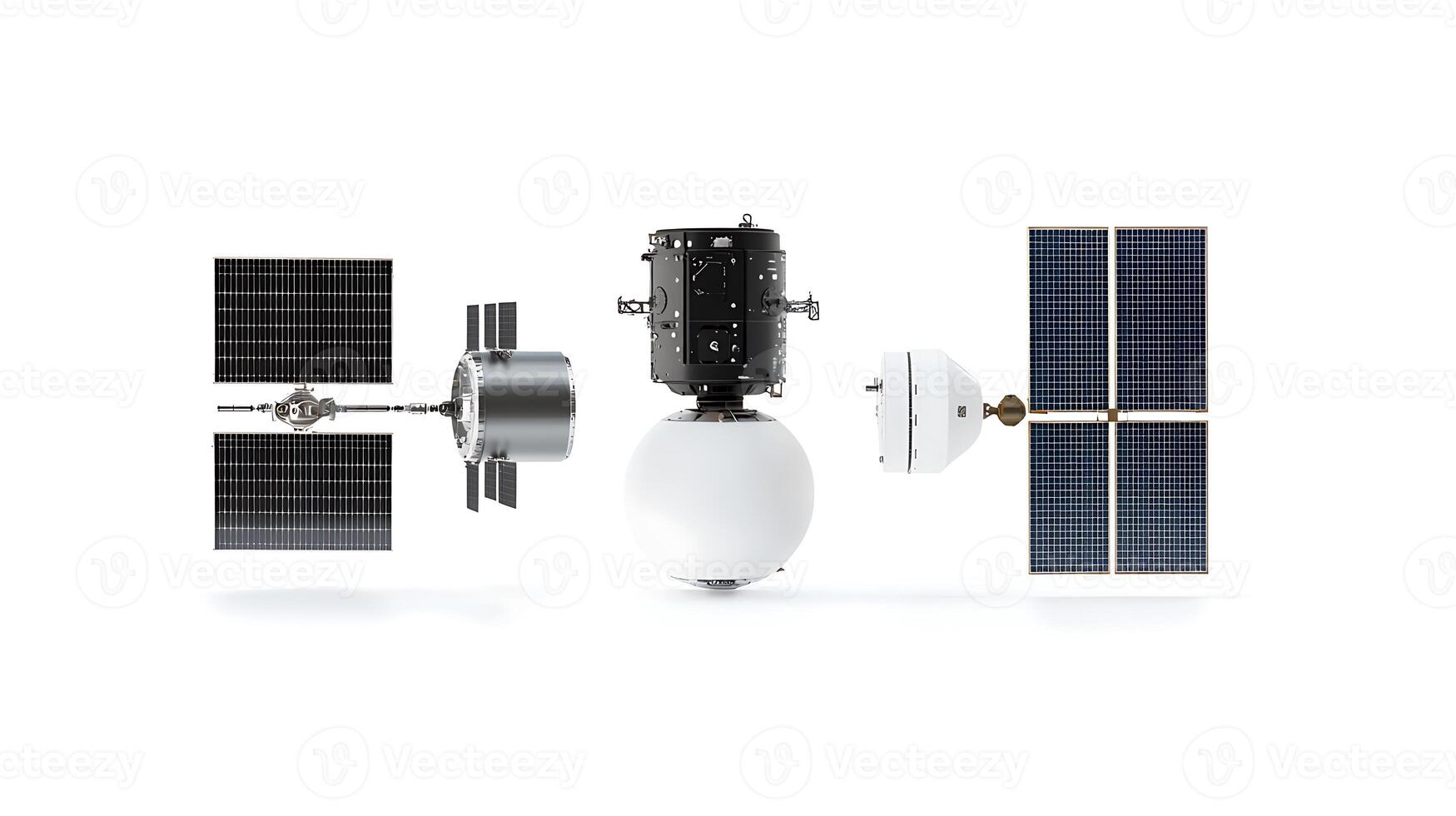 Satellite components displayed in a clean environment, showcasing technology and innovation photo