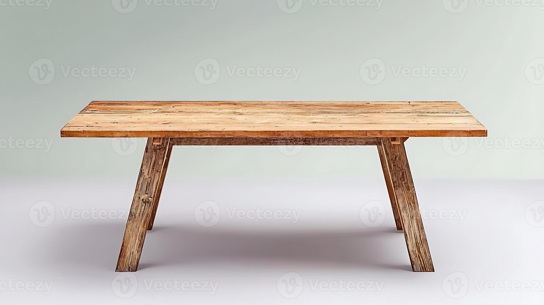 Rustic wooden table positioned centrally against a soft gradient background, ideal for interior design photo