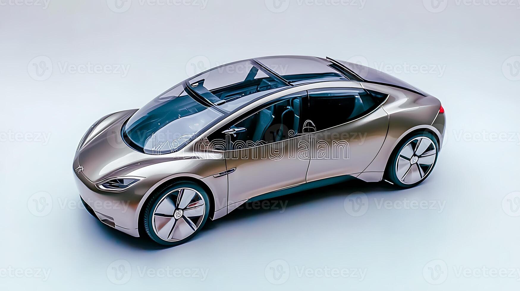 Sleek futuristic car model with panoramic roof displayed on a neutral background, showcasing design photo