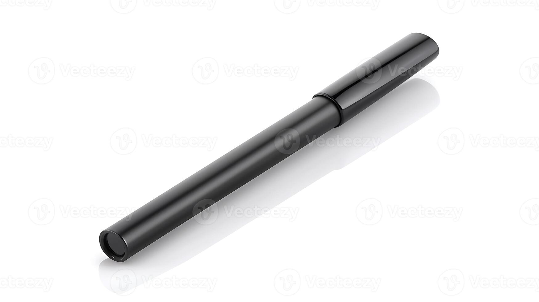 Sleek black pen resting on a reflective surface with soft lighting, ideal for office settings photo