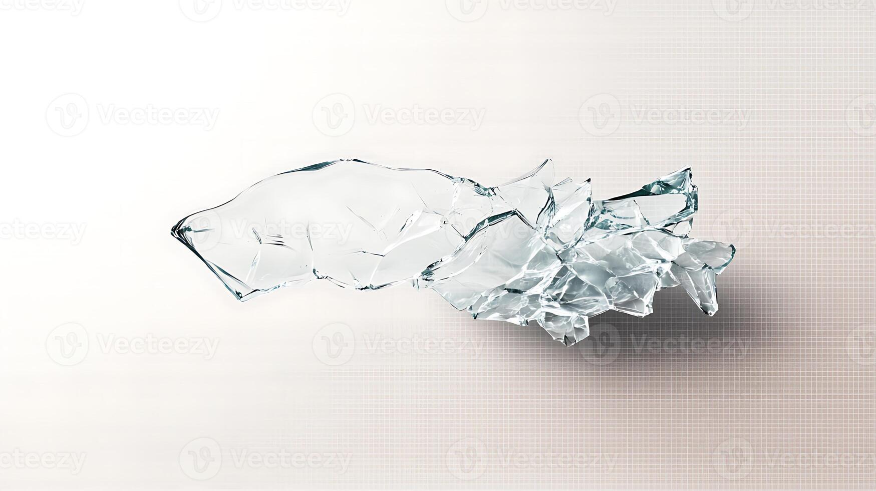 Shattered glass piece on a soft gradient background, reflecting light with intricate details photo