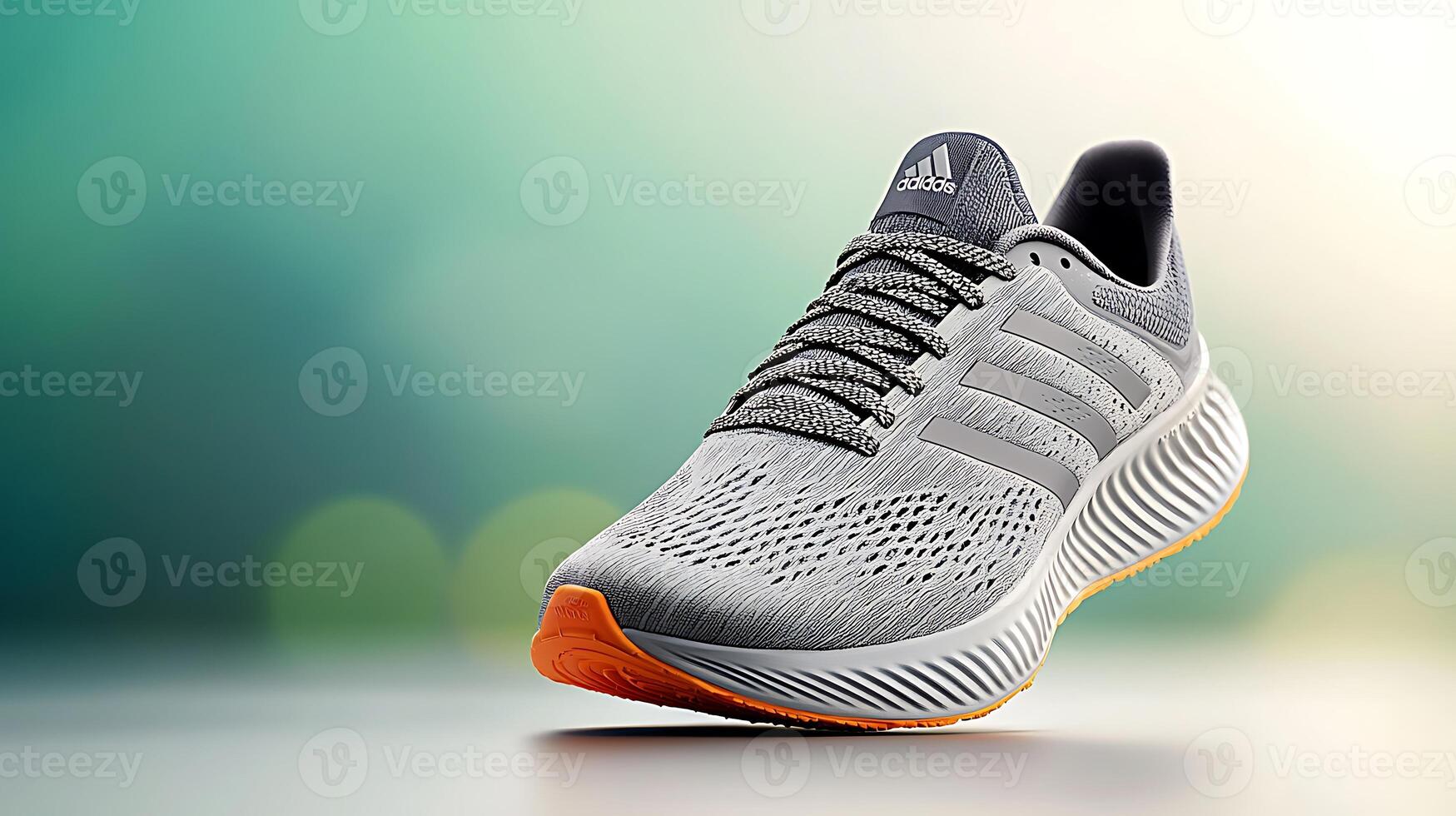 Sleek athletic shoe on display with a blurred colorful background, emphasizing its design photo