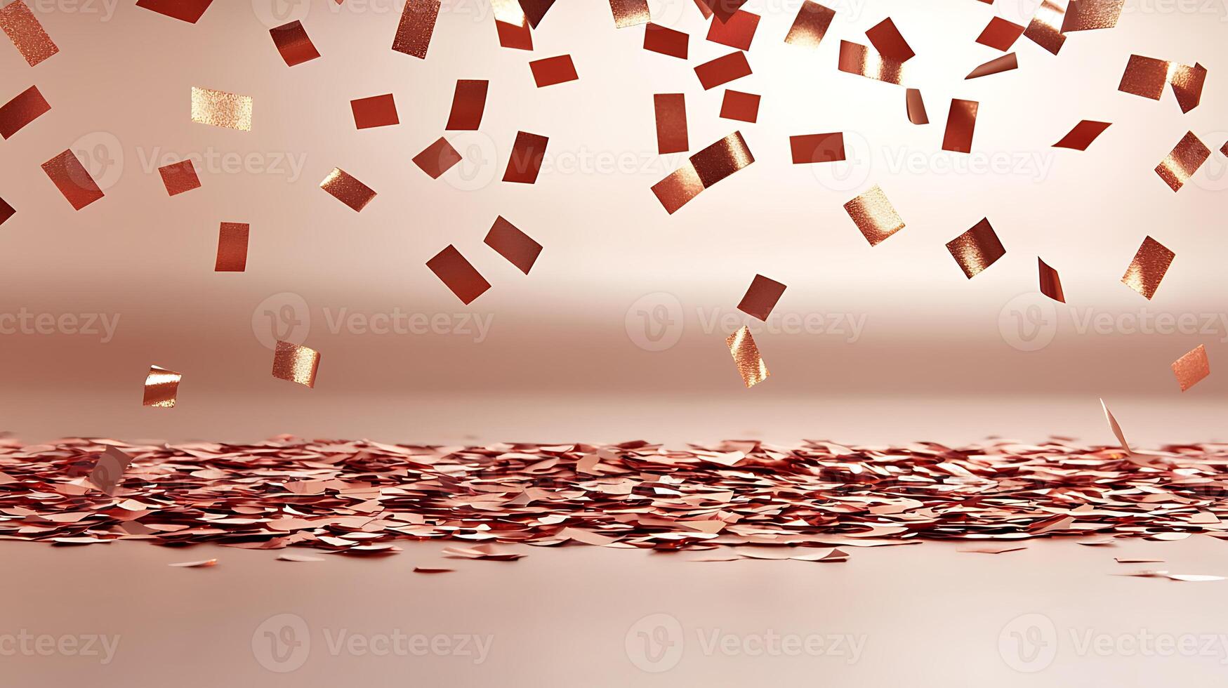 Shimmering copper confetti falls gracefully over a smooth surface, creating a festive atmosphere photo