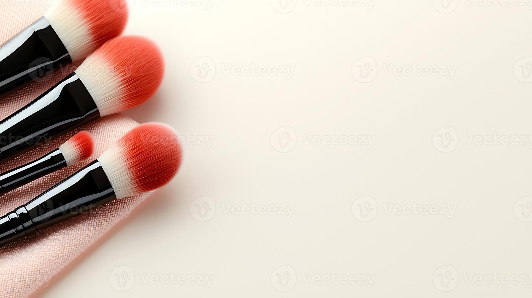 Set of professional makeup brushes arranged neatly on a soft background for beauty applications photo