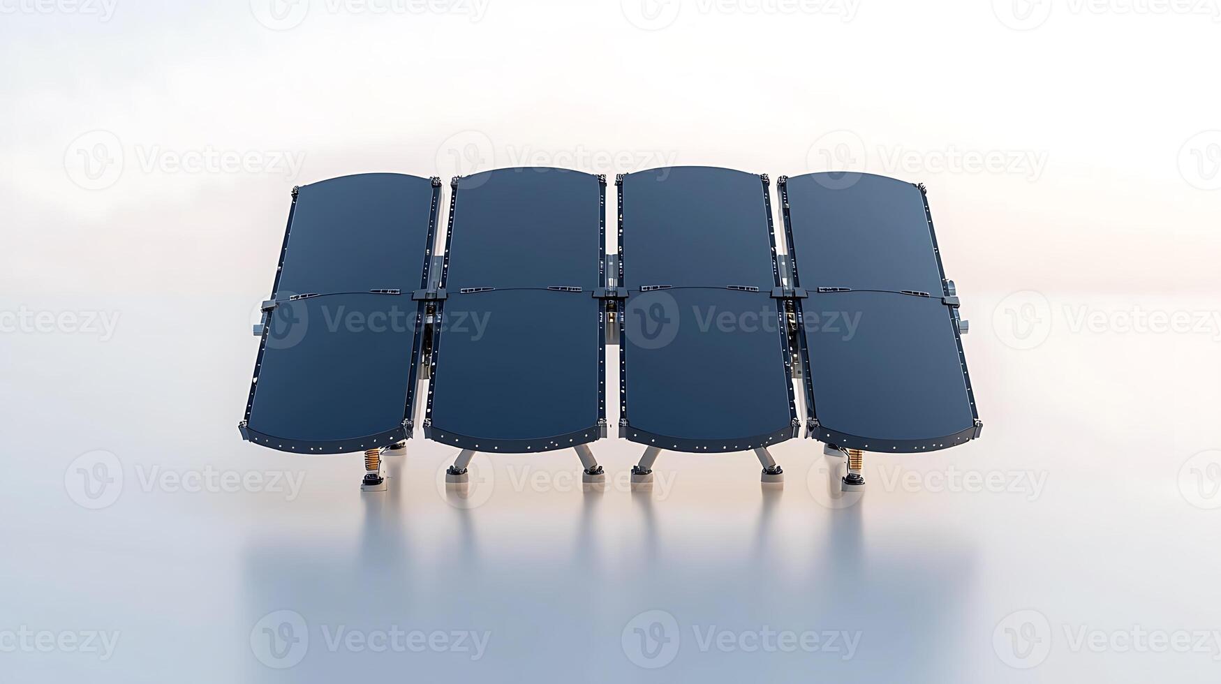 Solar panels arranged in a modern setup reflecting sunlight against a serene background photo