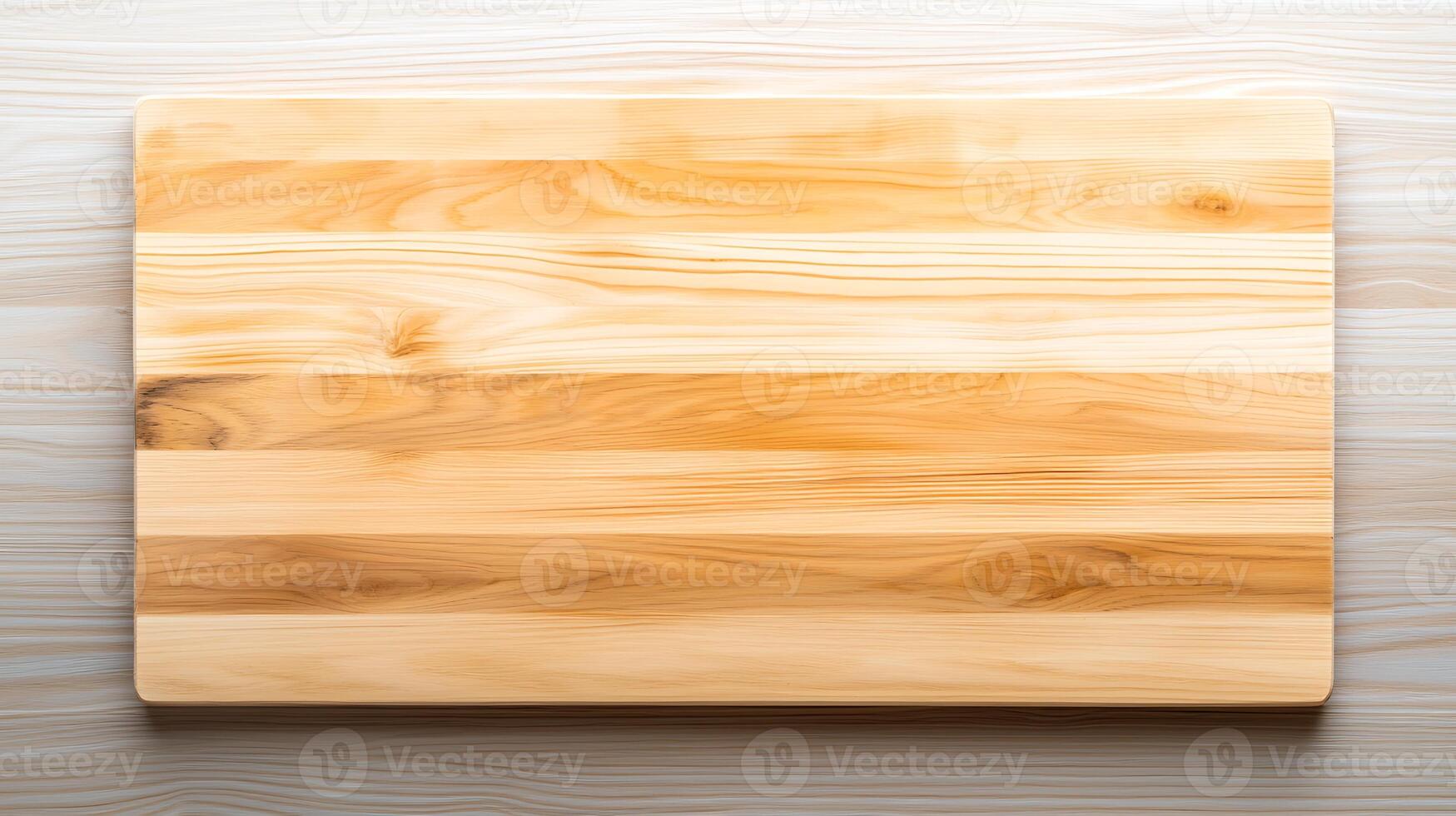 Smooth wooden cutting board with natural grain patterns, placed on a light wooden surface photo