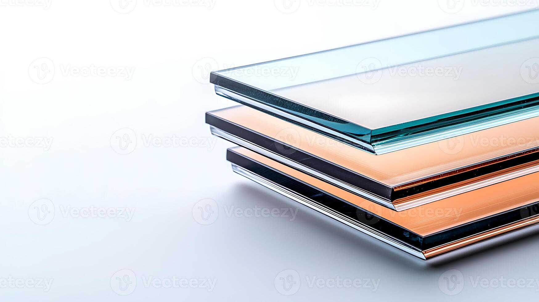 Stacked glass panels showcasing varying thicknesses and colors against a minimalist backdrop photo