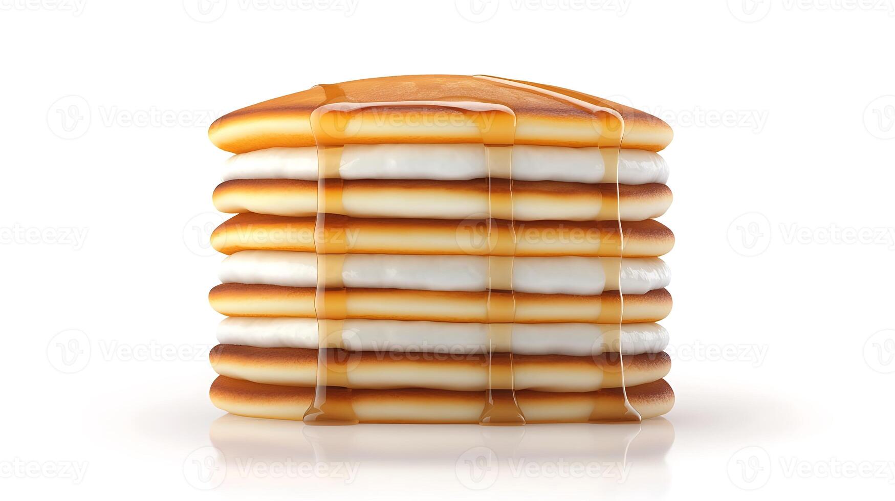 Stacked pancakes with syrup dripping, showcasing a delicious breakfast scene photo