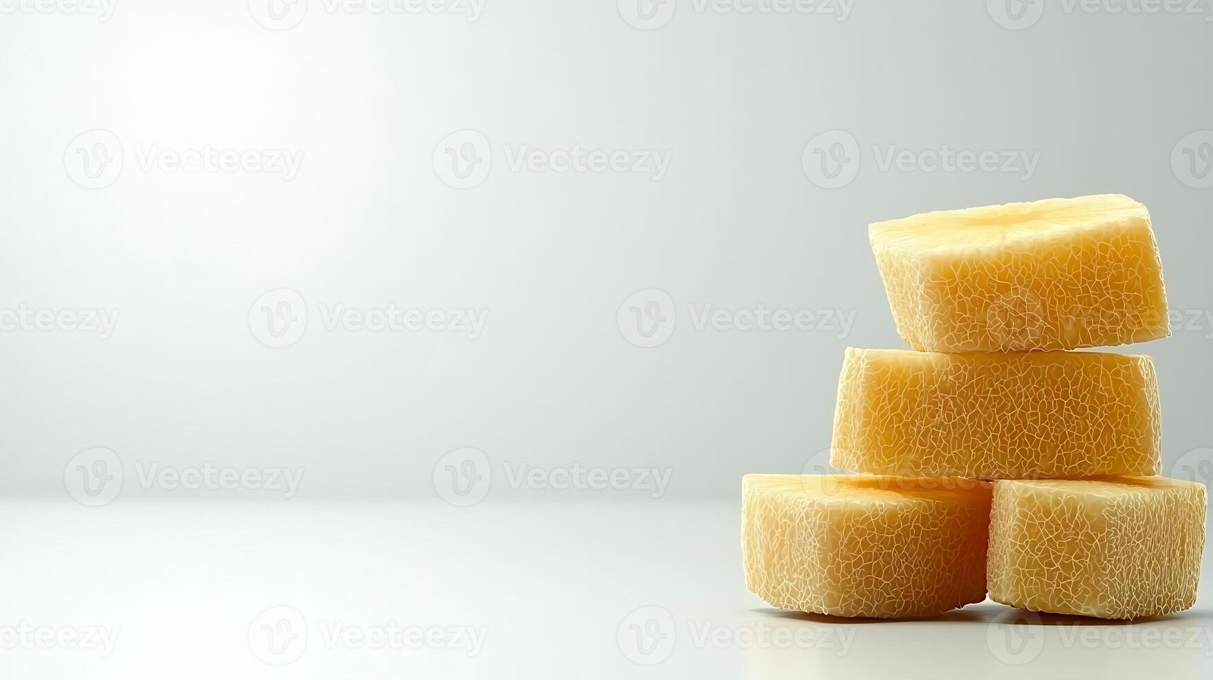 Stack of yellow sponges on a clean surface with a soft gradient background, ideal for cleaning concepts photo