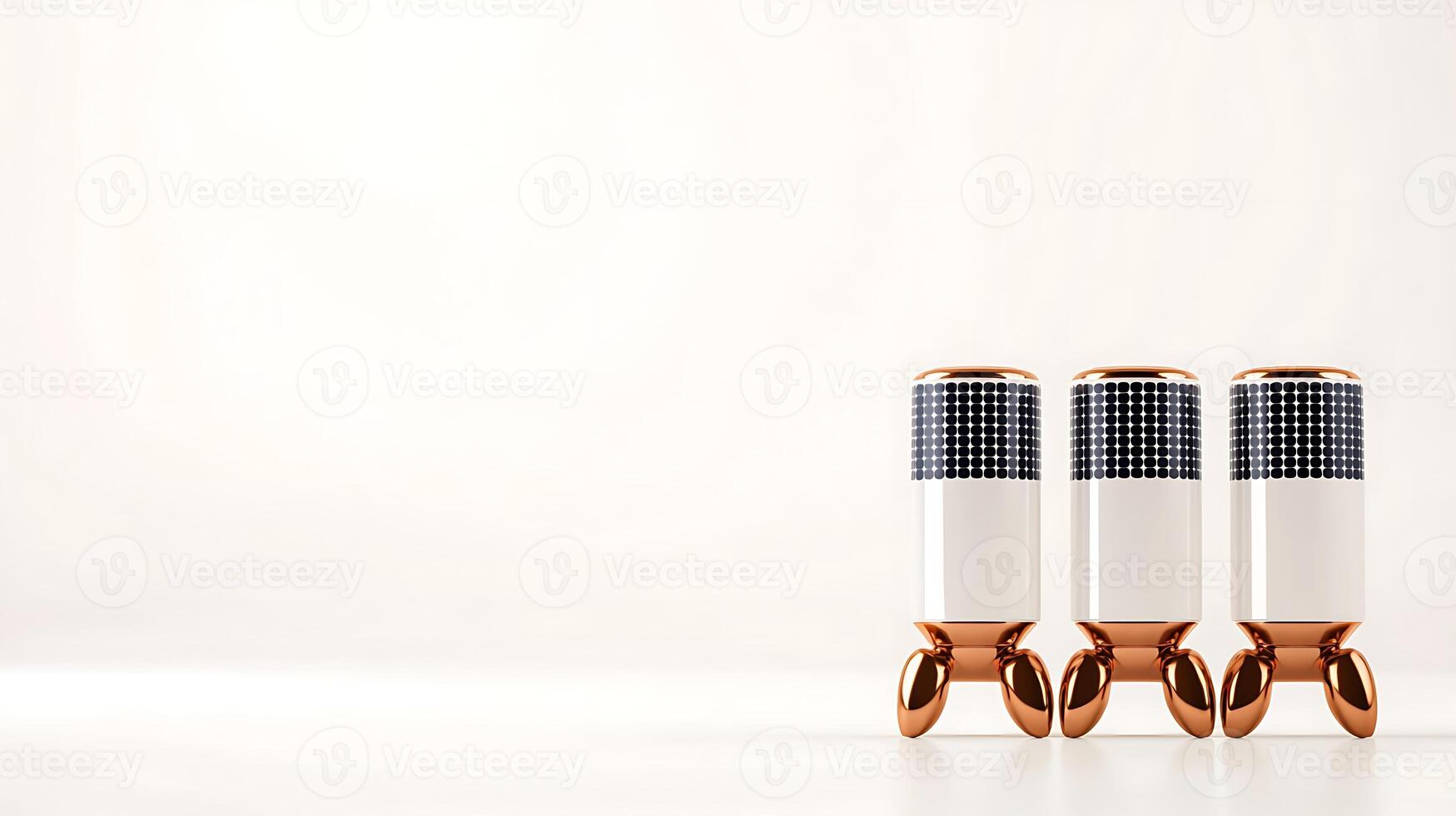 Three modern decorative speakers with sleek design on a minimalist background, showcasing elegance photo