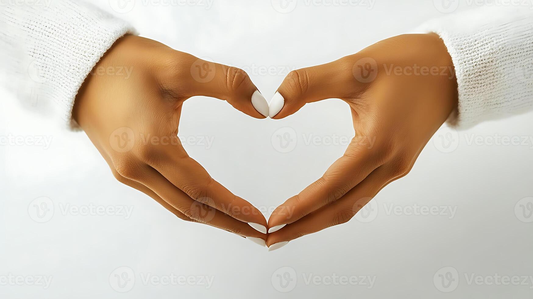 Two hands forming a heart shape against a soft white background, symbolizing love and connection photo