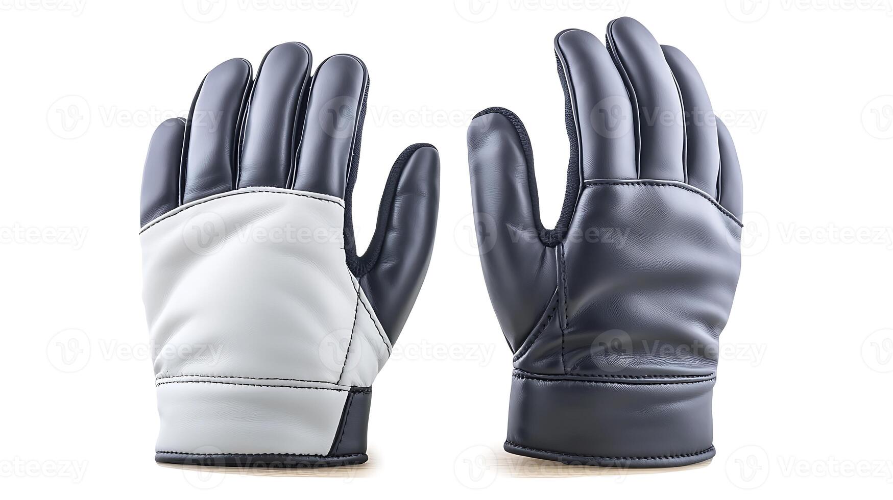 Two pairs of leather gloves, one black and one white, displayed on a clean background photo