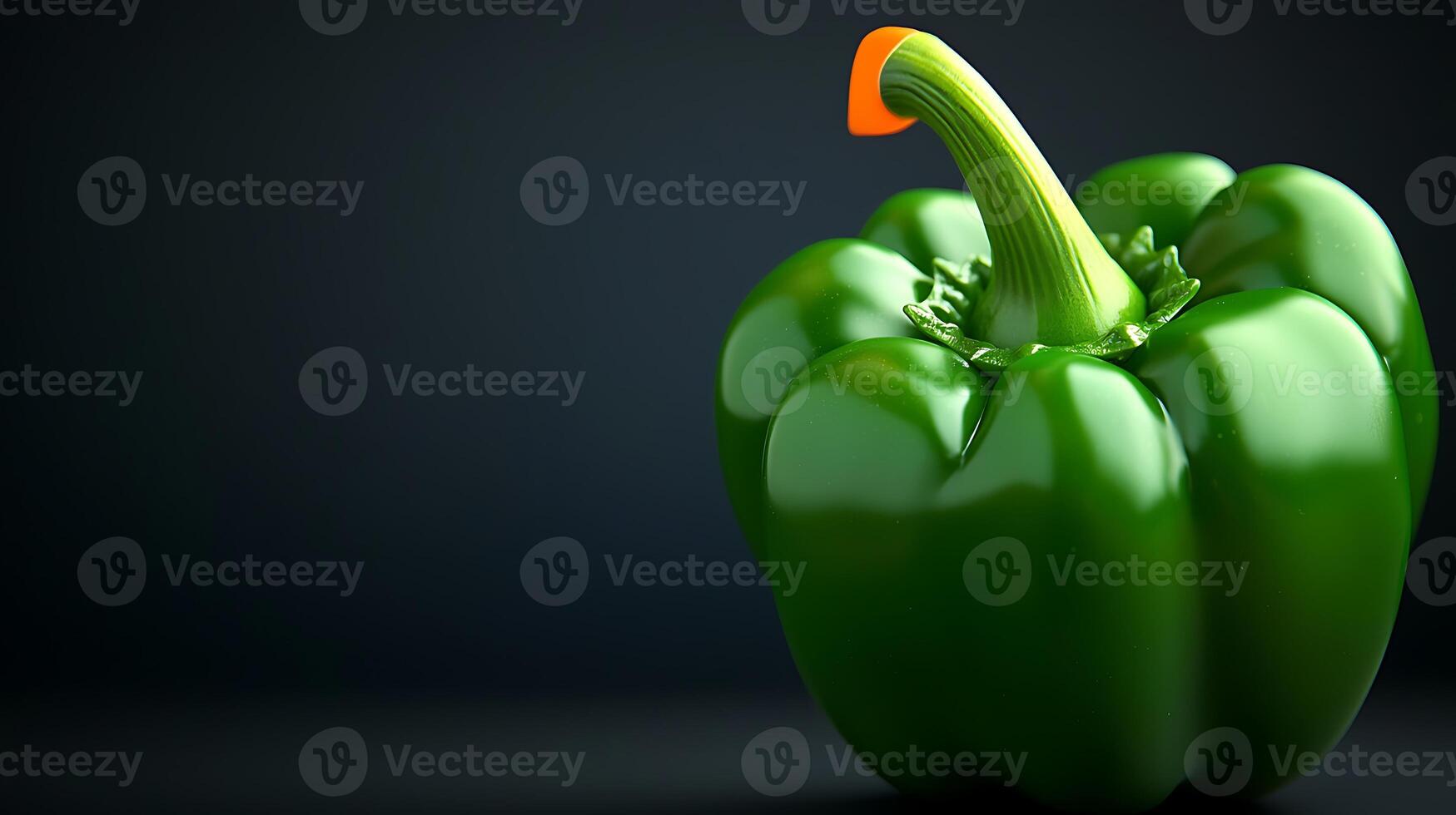 Vibrant green bell pepper on a dark background, showcasing its glossy texture and shape photo