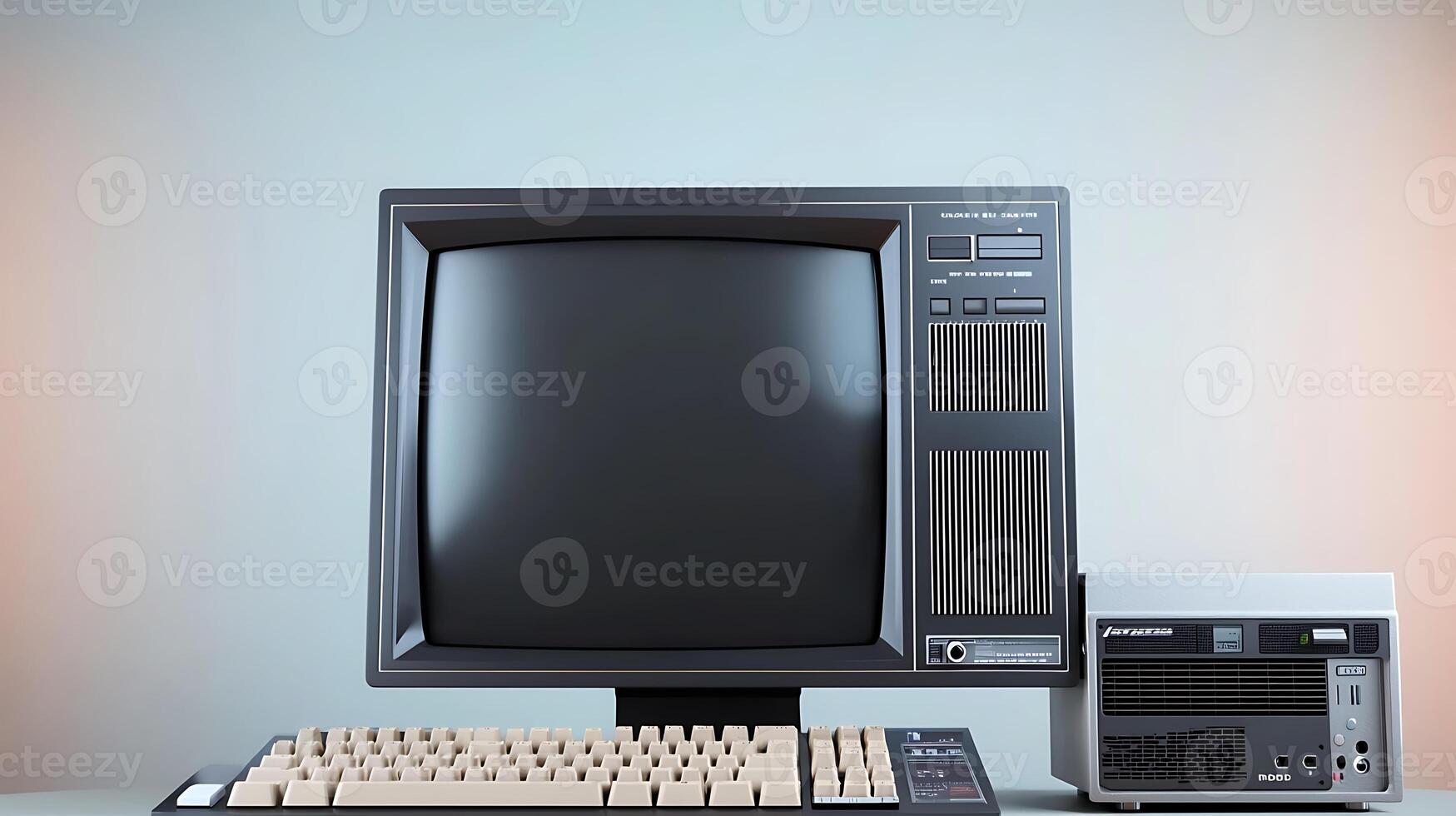 Vintage computer setup featuring a monitor and a desktop unit against a minimalist background photo