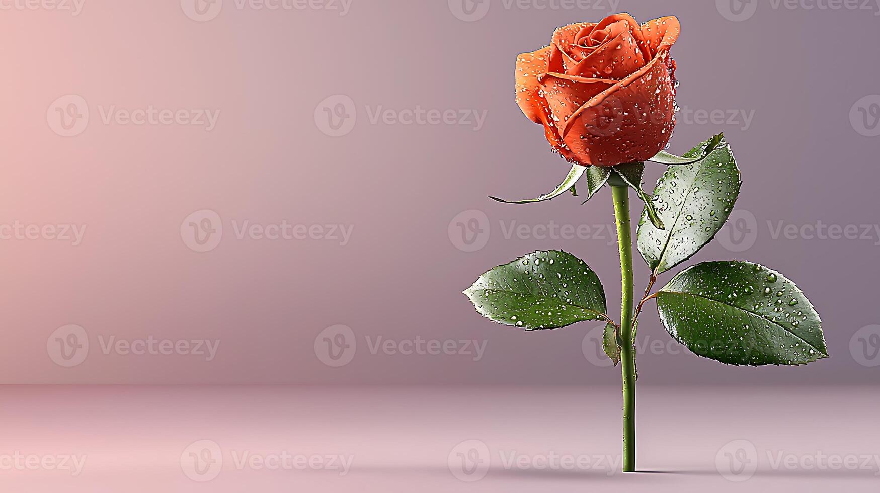 Vibrant orange rose with dew drops against a soft gradient background, symbolizing beauty photo